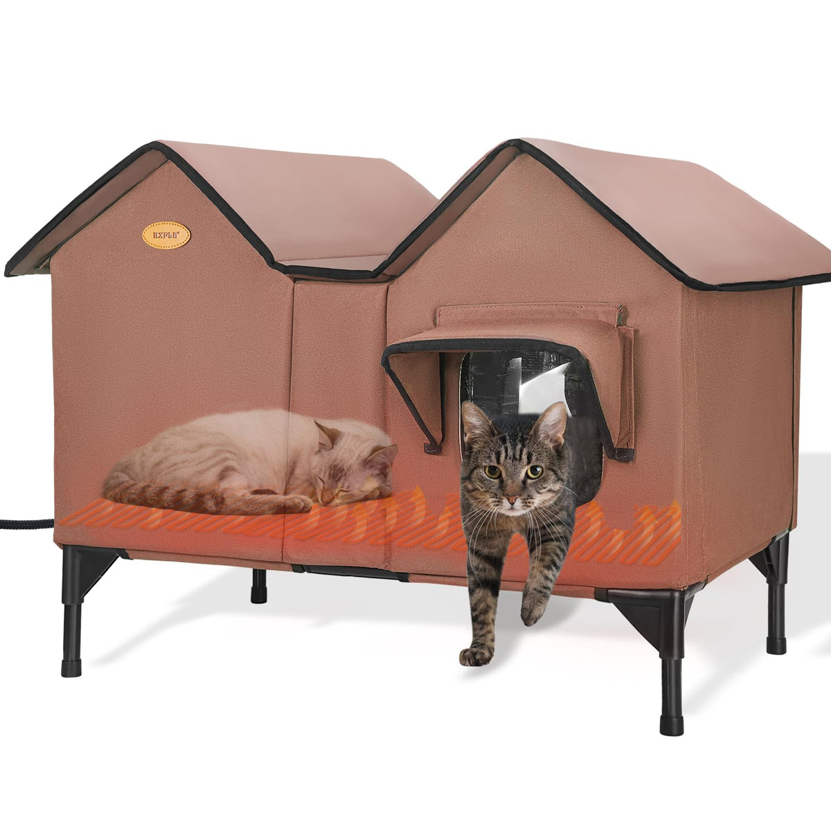 HXPLN heated cat house winter shelter keeps outdoor cats warm on cold nights.
