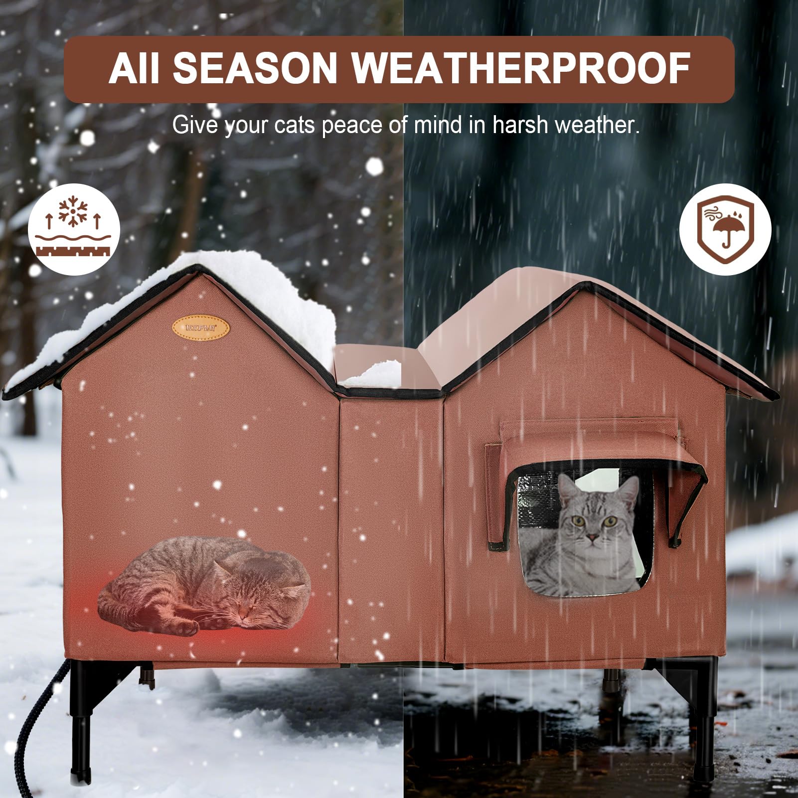 HXPLN heated outdoor cat house removable heated bed highlights easy warmth source