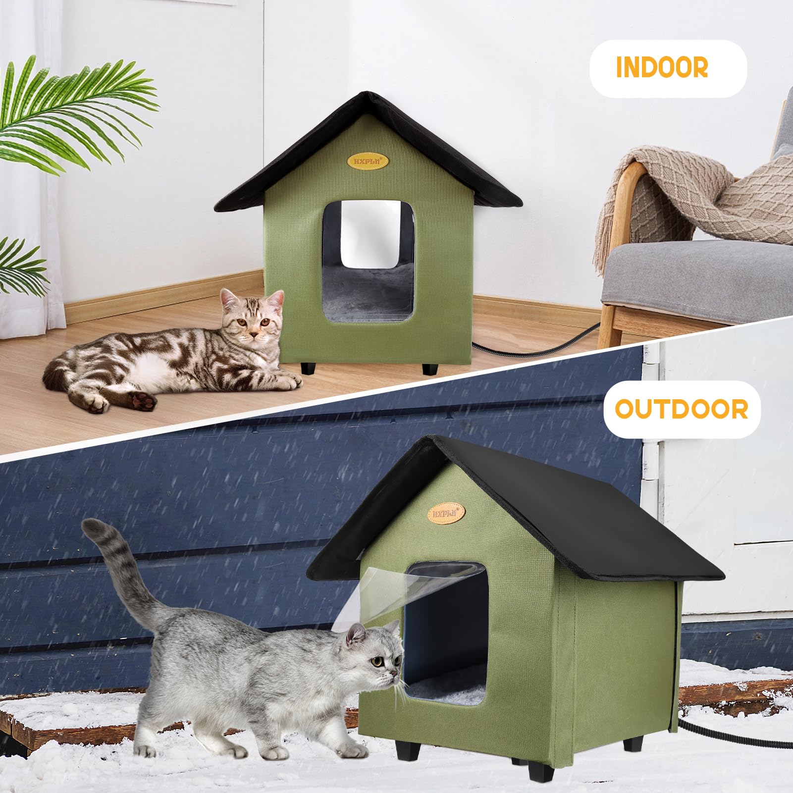 HXPLN outdoor cat shelter weatherproof and insulated for all-weather use