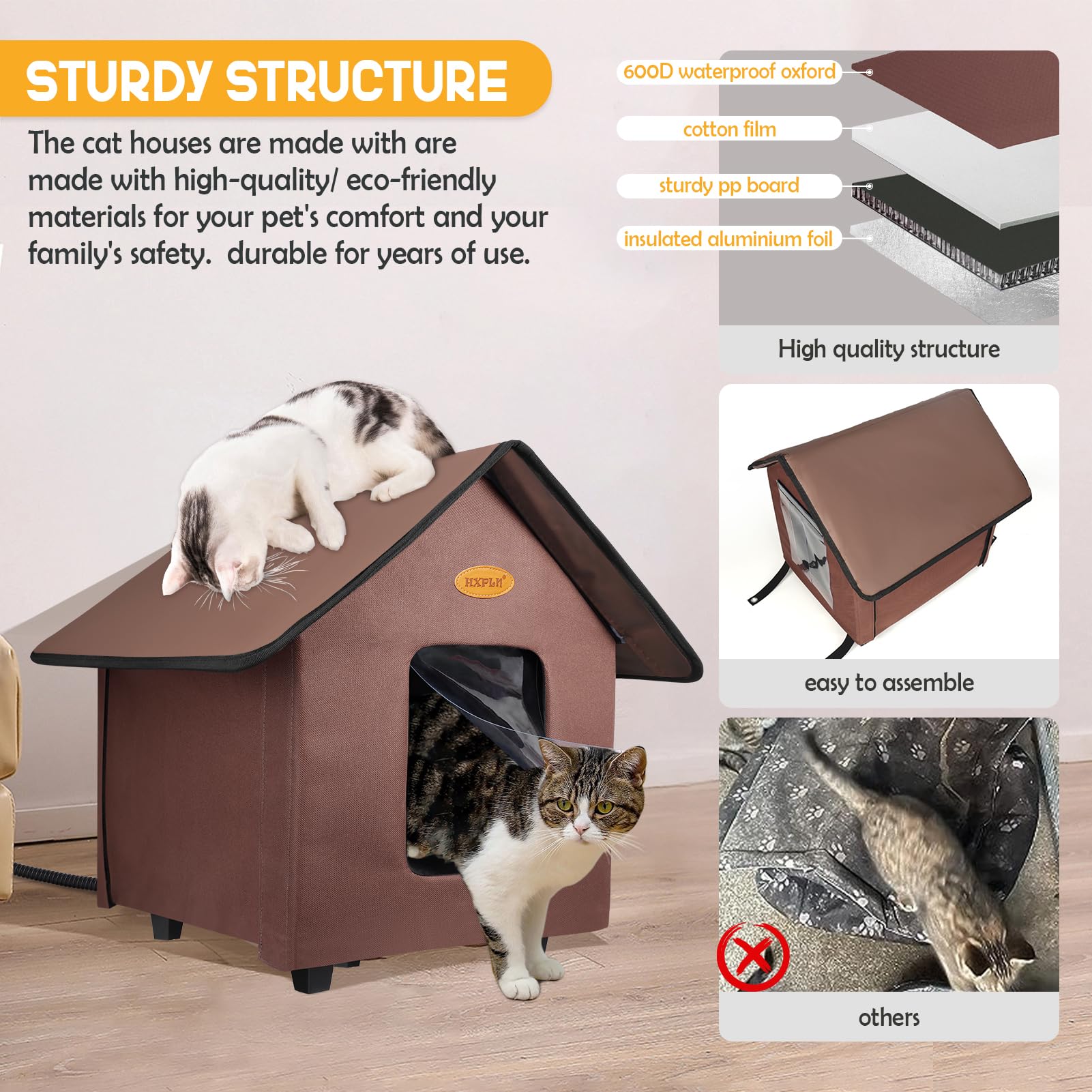 HXPLN weatherproof cat house highlighting durable, rain-ready exterior