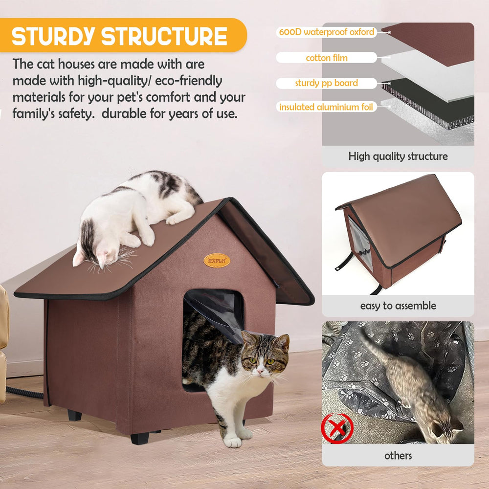HXPLN weatherproof cat house highlighting durable, rain-ready exterior