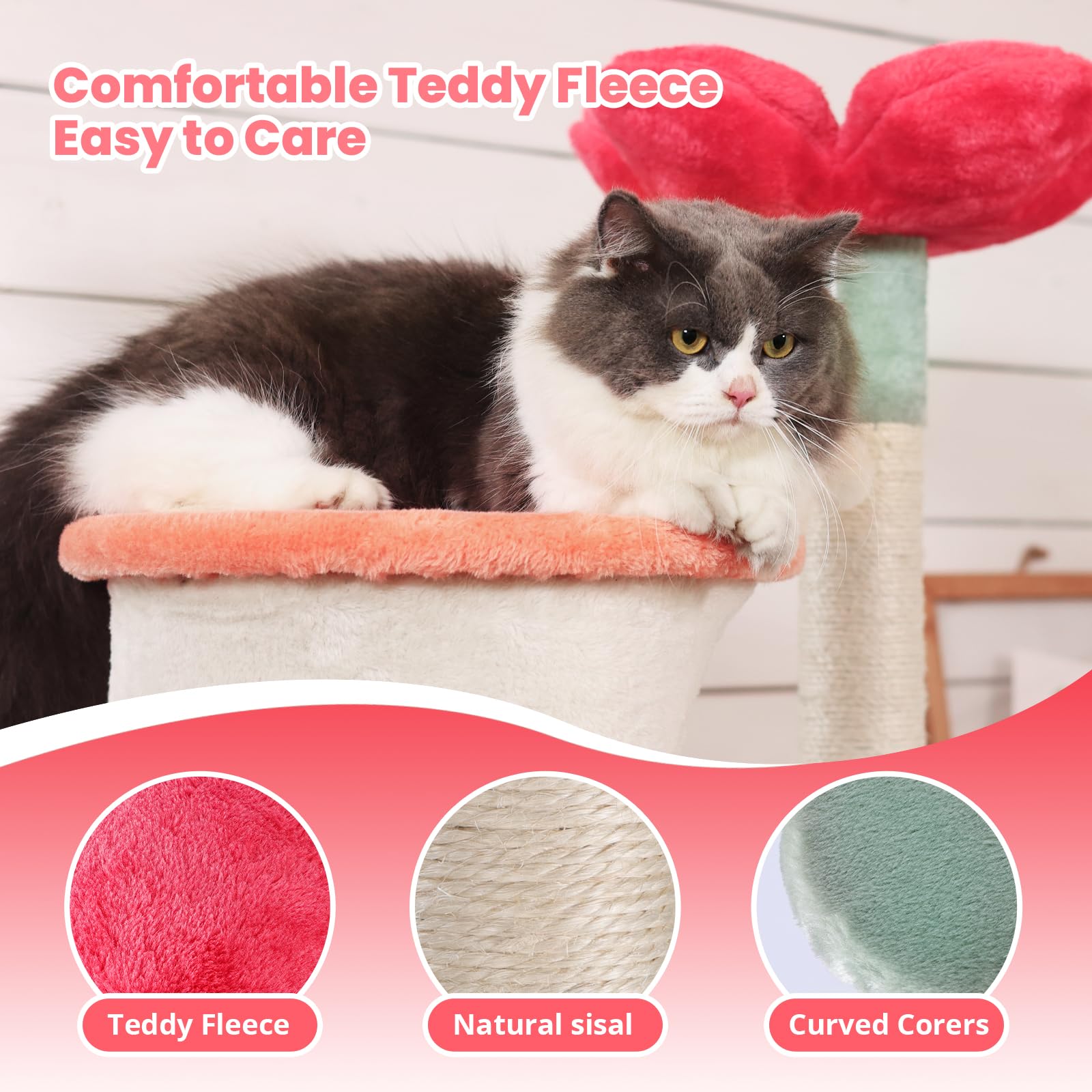 HYABI Flower Cat Tree scratch posts with sisal rope for furniture protection