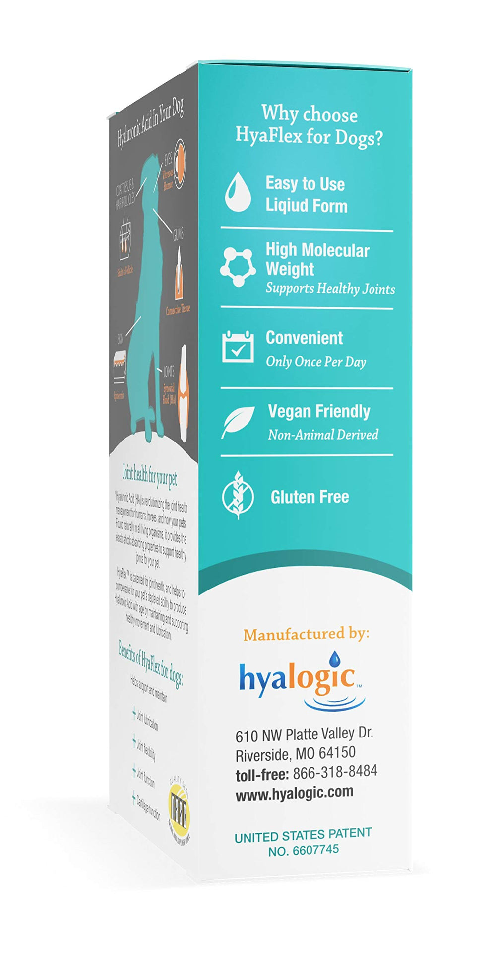 Hyalogic HyaFlex bottle pour demonstrates easy daily dosing for pets.