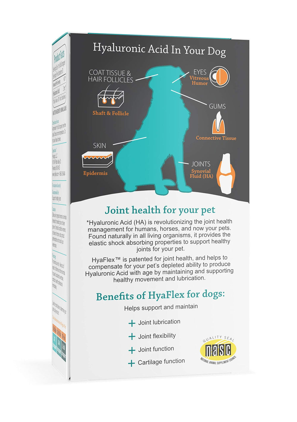 Shiny coat and healthy skin visuals with Hyalogic HyaFlex for coat glow.