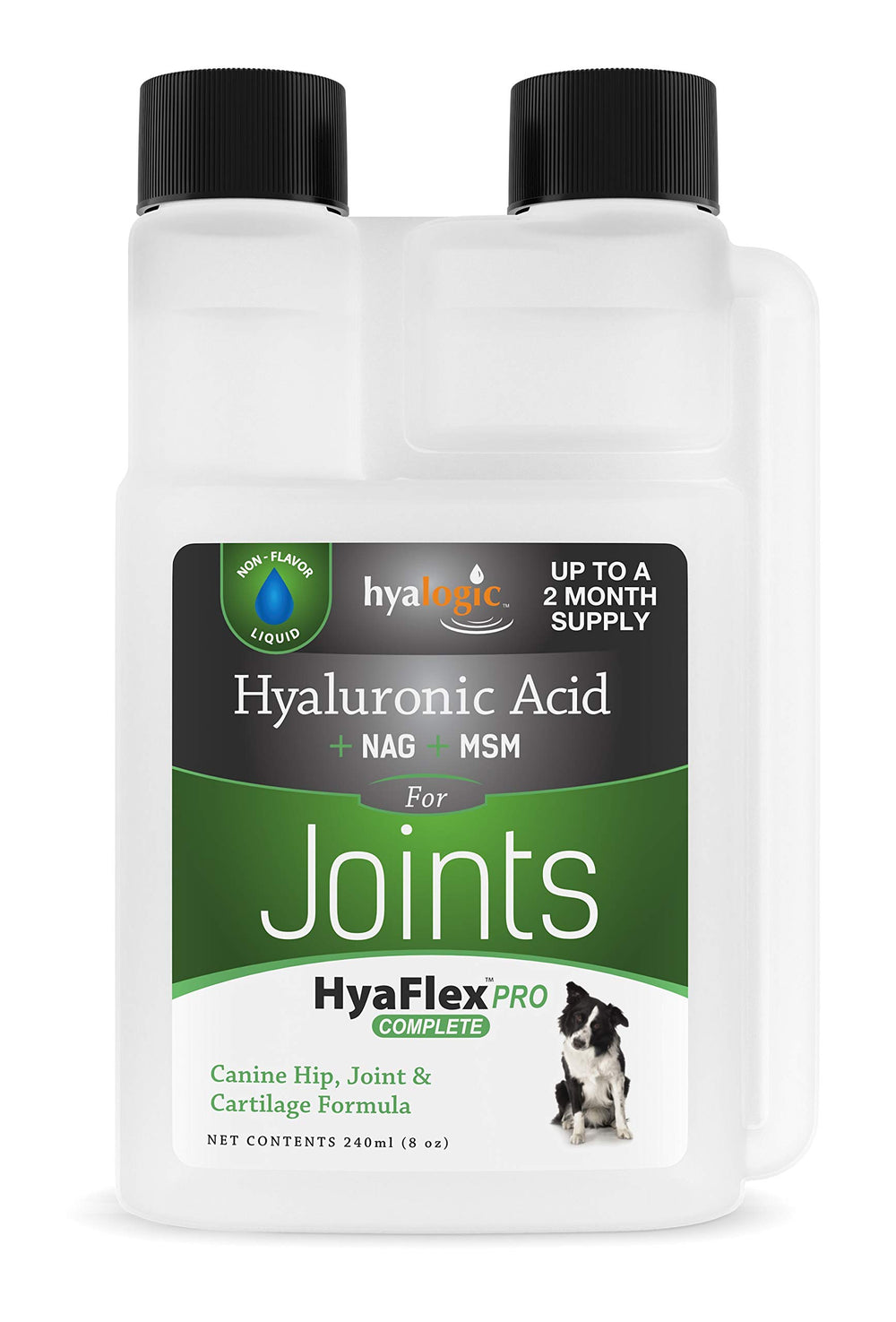 Hyalogic HyaFlex Pro bottle closeup highlights joint support for dogs