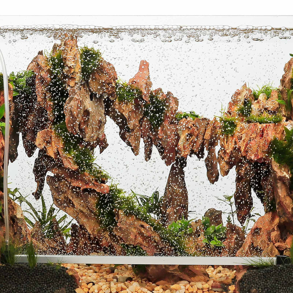 hygger 16in air stone kit installed in tank delivers straight line bubble curtain effect.