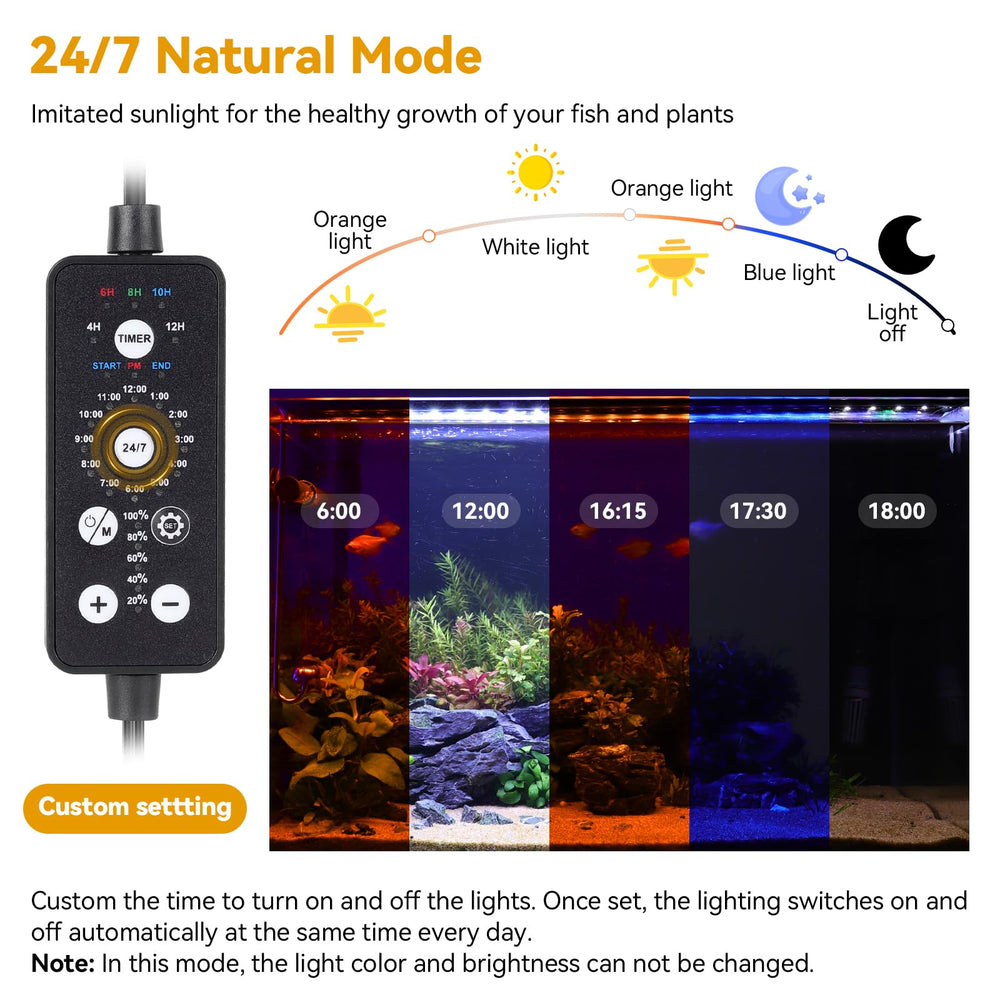 hygger 24W LED aquarium light DIY mode enables customizable colors and timing