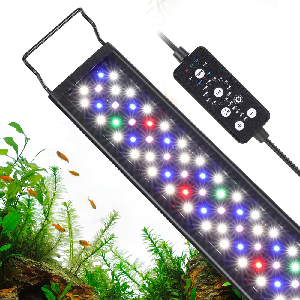hygger 24W LED aquarium light full-spectrum close-up shows RGB LEDs delivering vibrant color accuracy