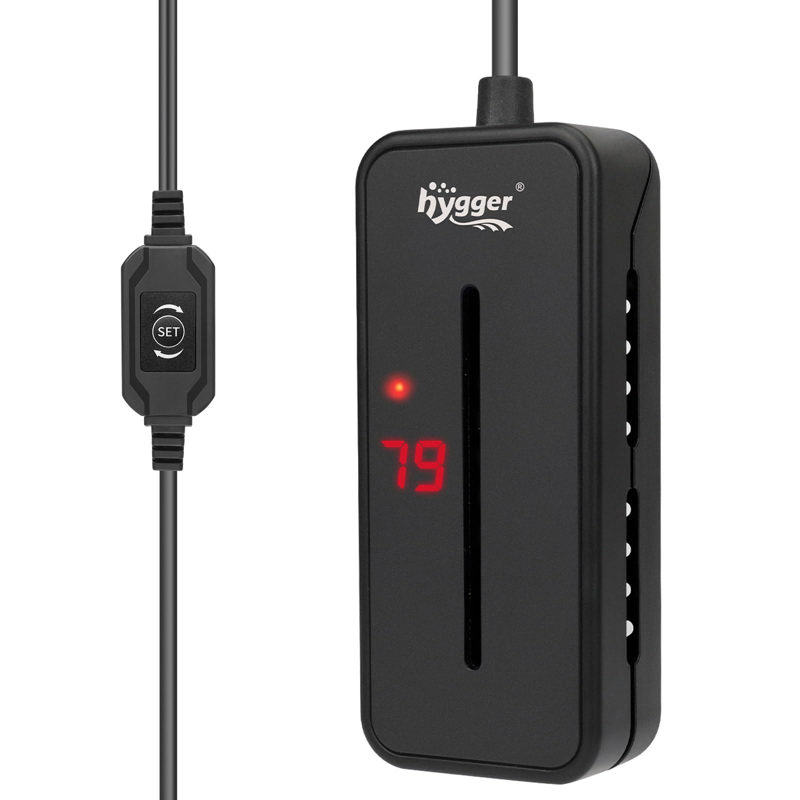 Hygger 25W small-submersible heater with compact design fits hidden spots in 2-5 gallon tanks.