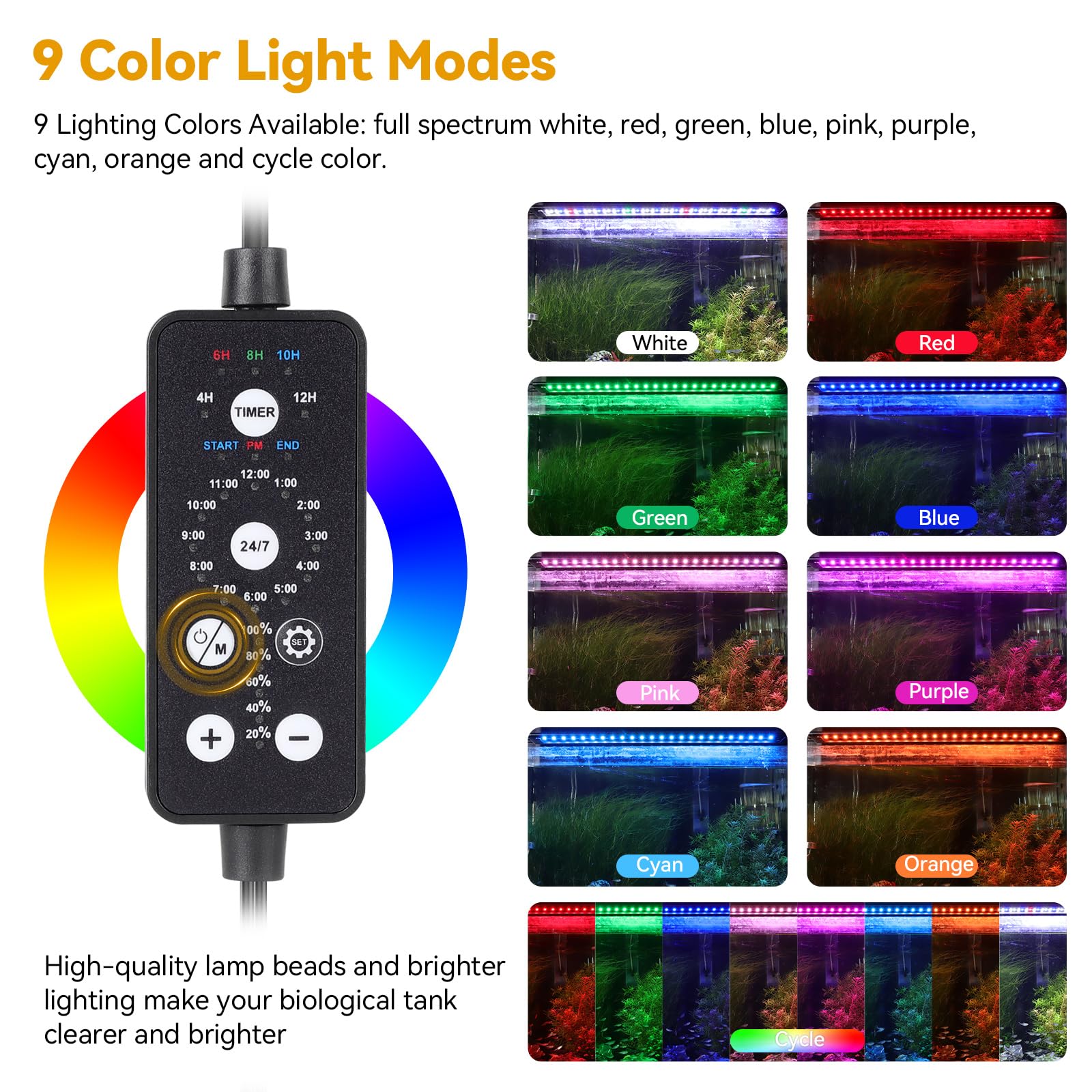 Hygger 26W LED Aquarium Light DIY mode controls show versatile color options