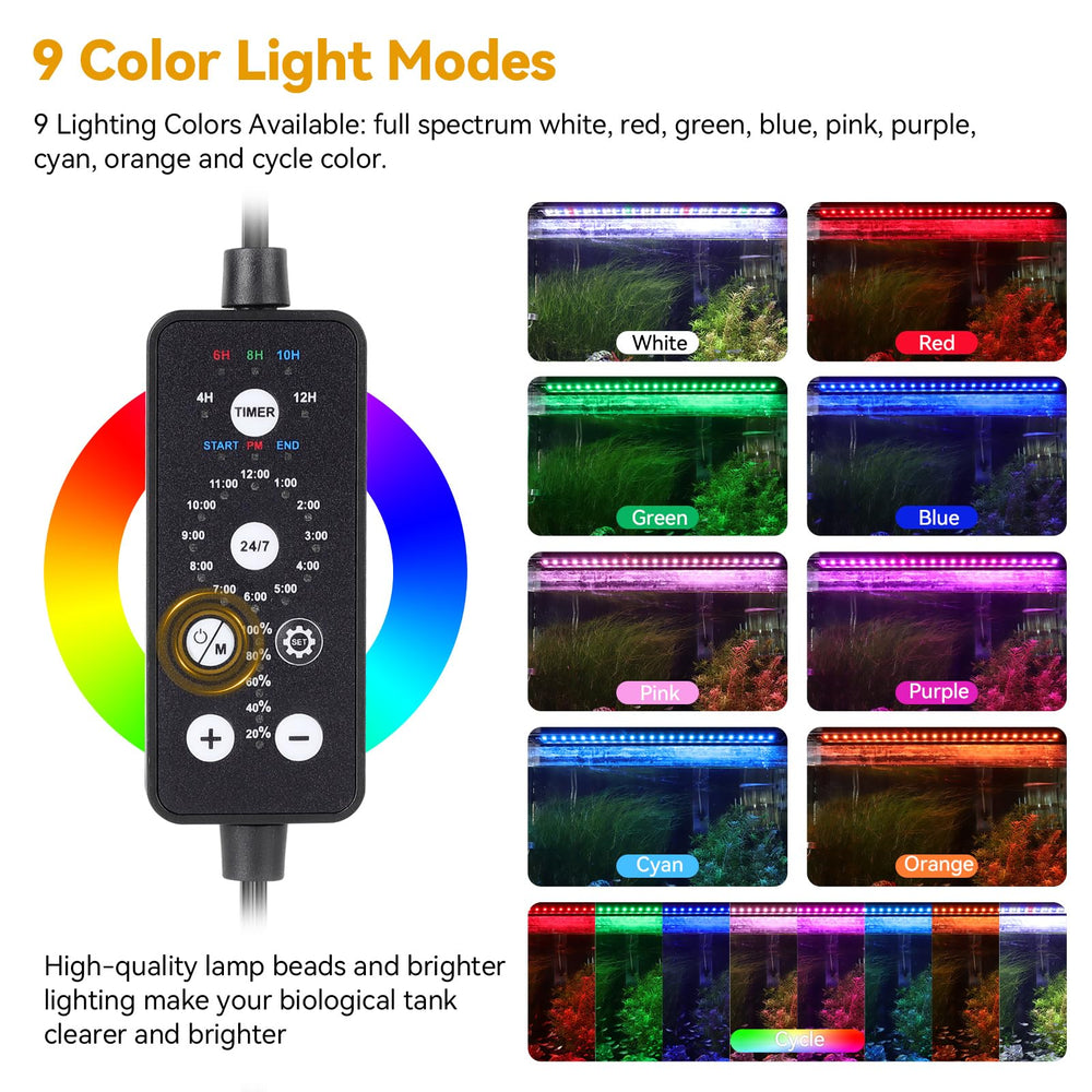 Hygger 26W LED Aquarium Light DIY mode controls show versatile color options
