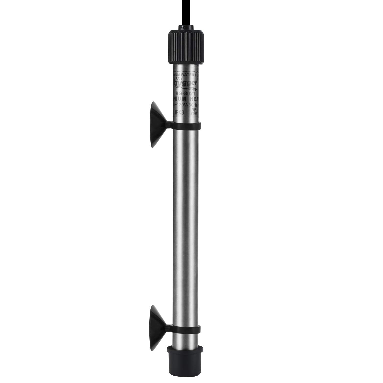 Hygger 802 titanium heater rod closeup shows durable element for reliable heating.