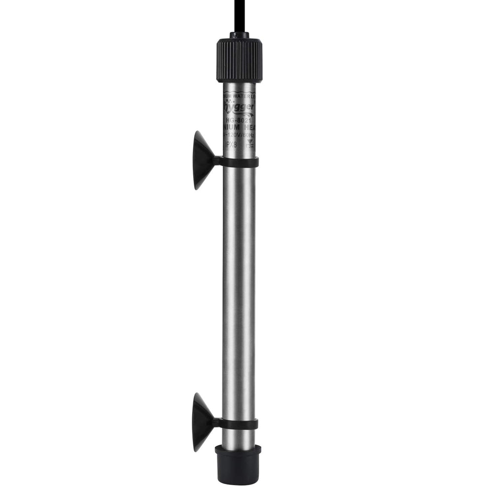Hygger 802 titanium heater rod closeup shows durable element for reliable heating.