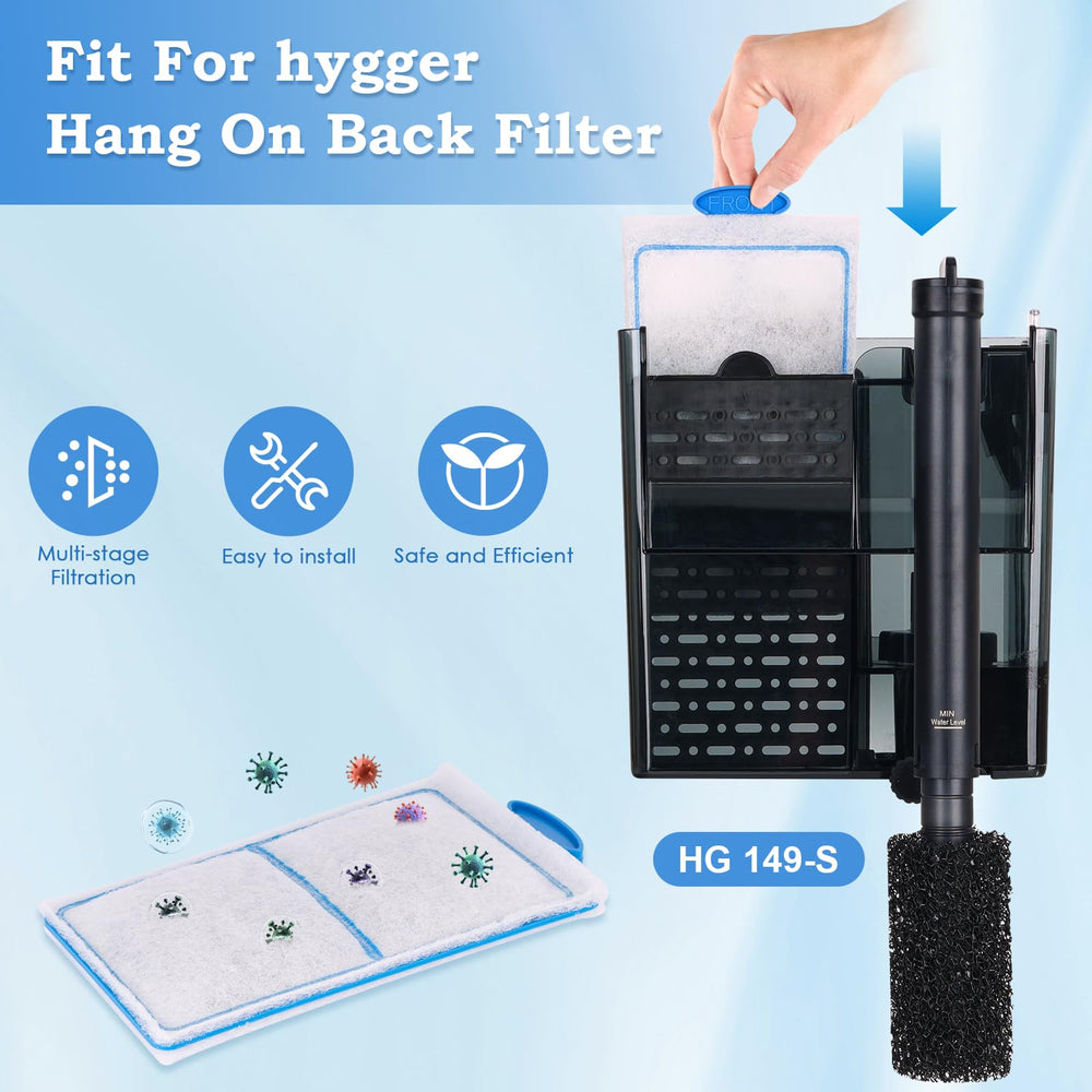 Hygger activated-carbon core close-up emphasizing odor absorption and water treatment.