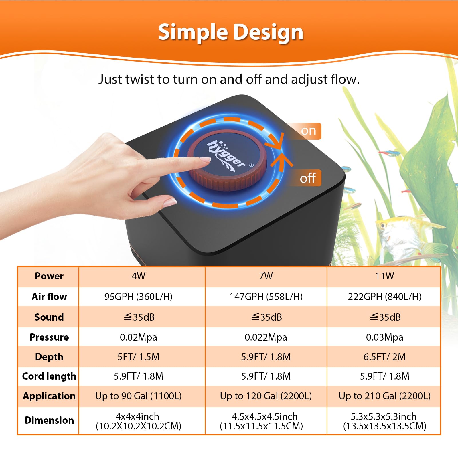 hygger air pump adjustable flow knob lets you tailor oxygen delivery.