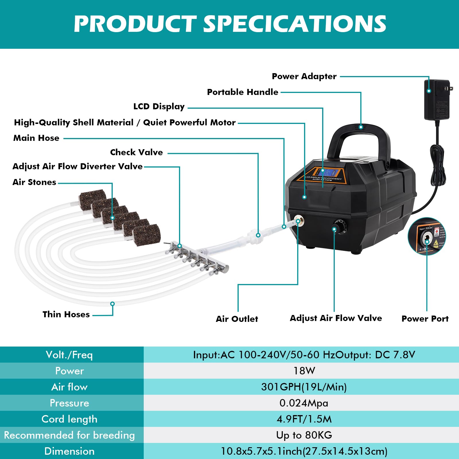 Hygger air pump in use powering aquarium and hydroponics with backup power.
