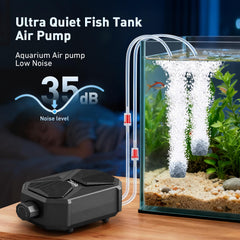 Hygger air pump with quiet design reduces noise for homes and offices.