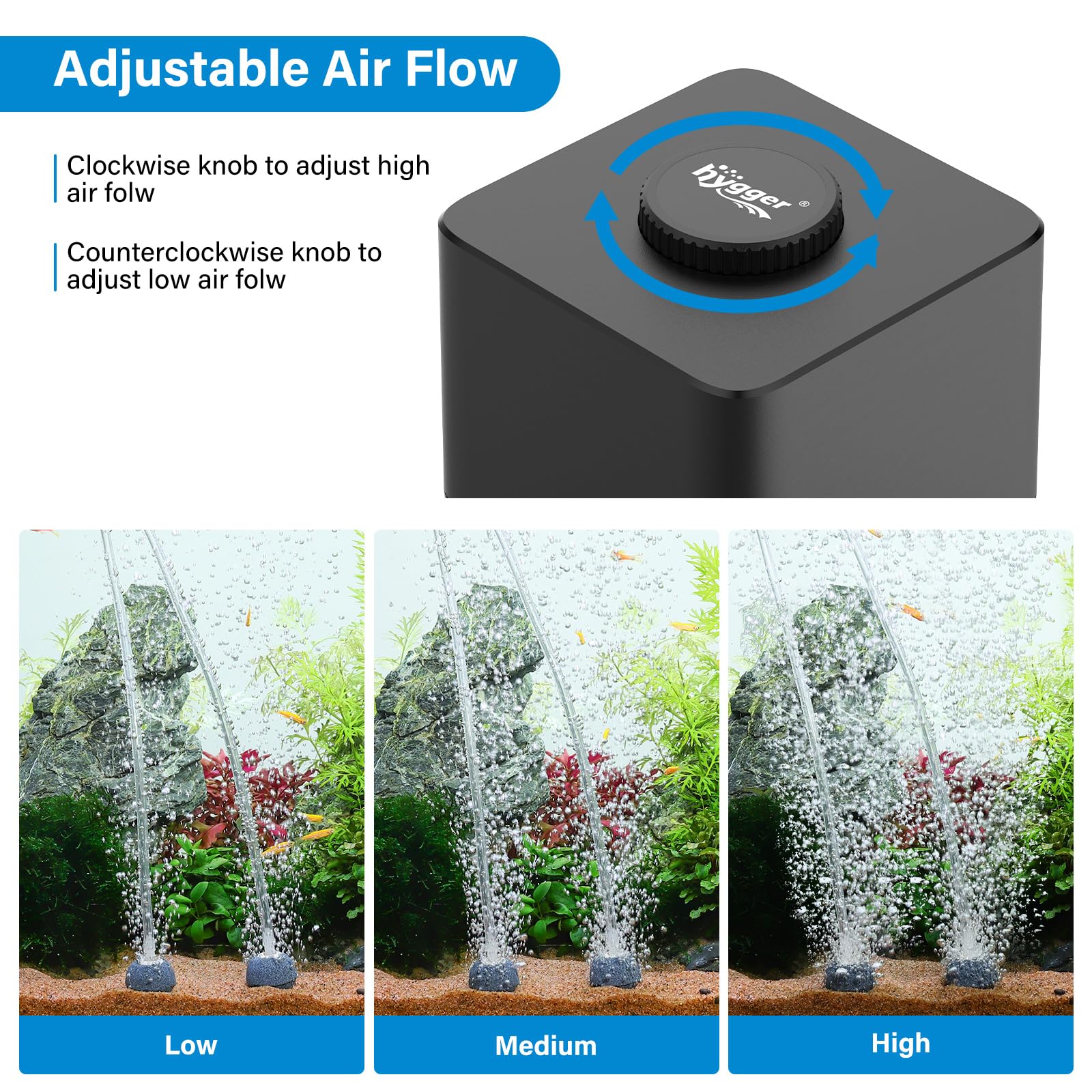 Hygger adjustable knob demonstrating precise airflow control