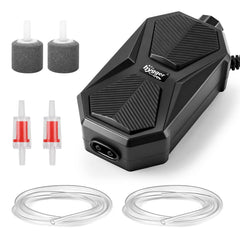 Hygger dual-outlet air pump boosts oxygenation in large home aquariums.