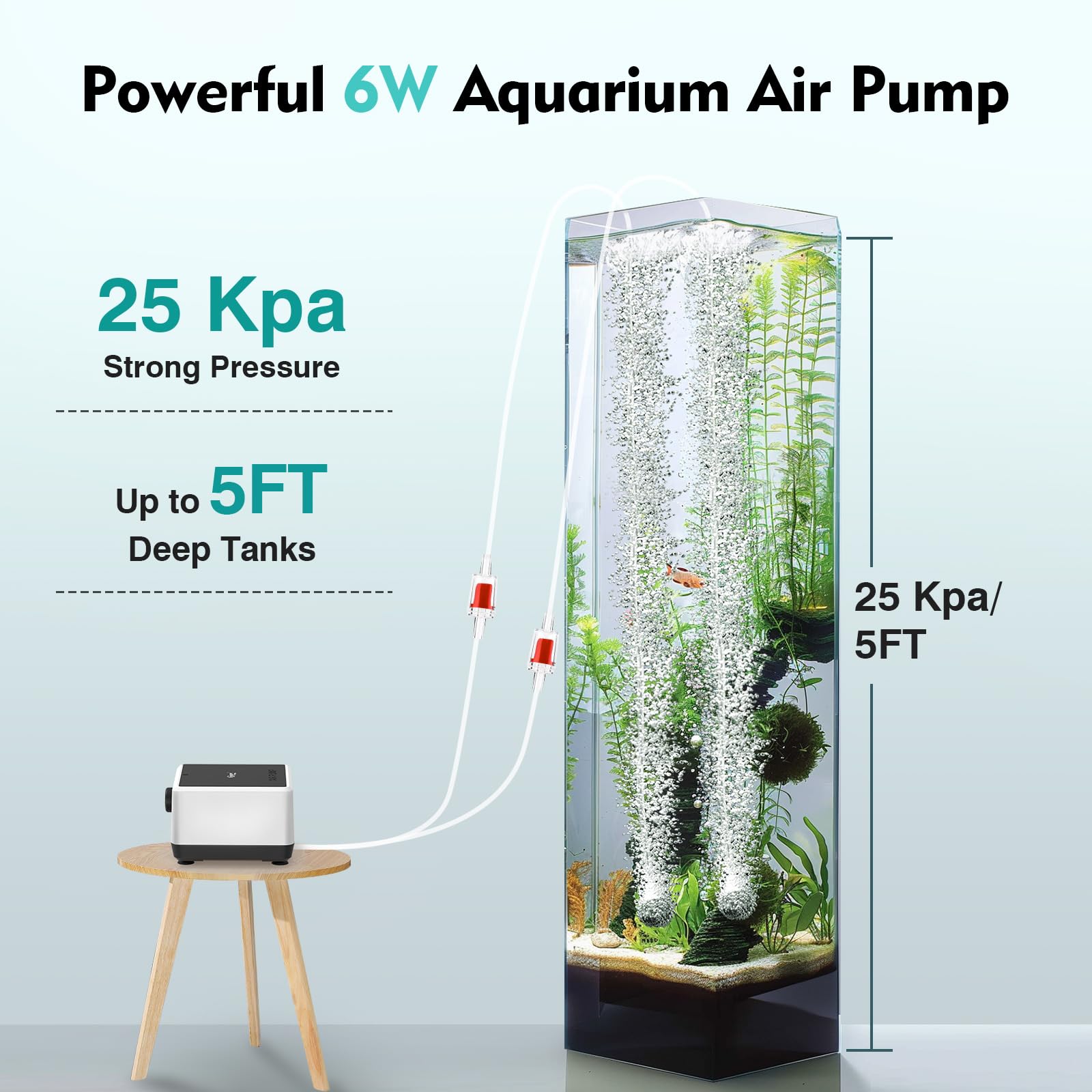Hygger air pump quiet technology demonstrates 35 dB operation for bedrooms or offices.
