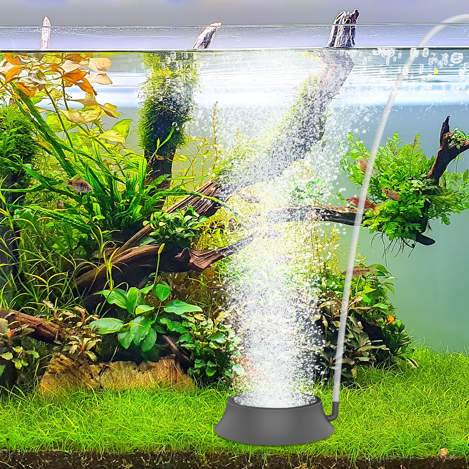Hygger aquarium air stone corundum disc close-up shows durable construction for stable bubbles.