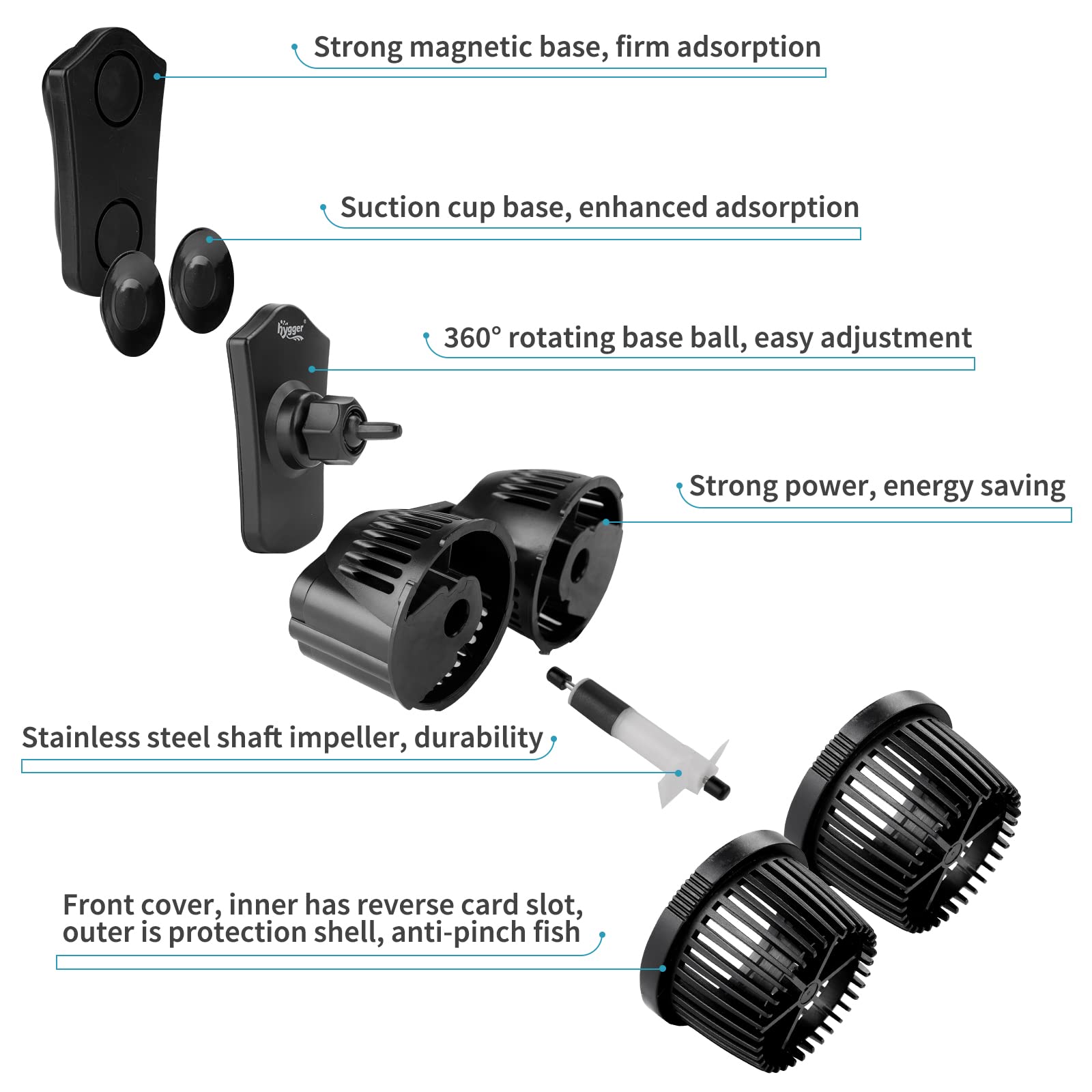 Hygger 12W pump delivers strong flow with energy efficiency across large tanks.