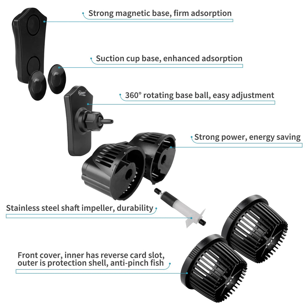 Hygger 12W pump delivers strong flow with energy efficiency across large tanks.