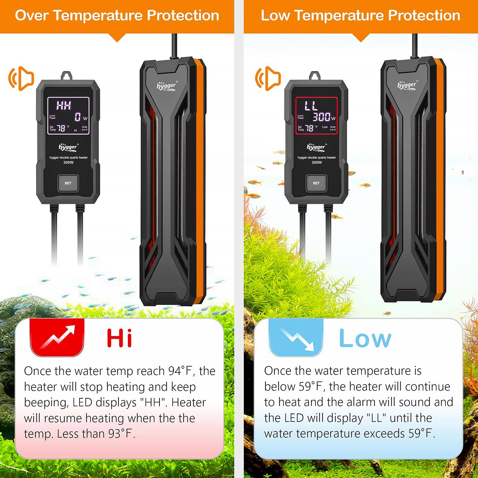 Hygger 800W heater delivers efficient heating and precise temperature readouts on the LED panel