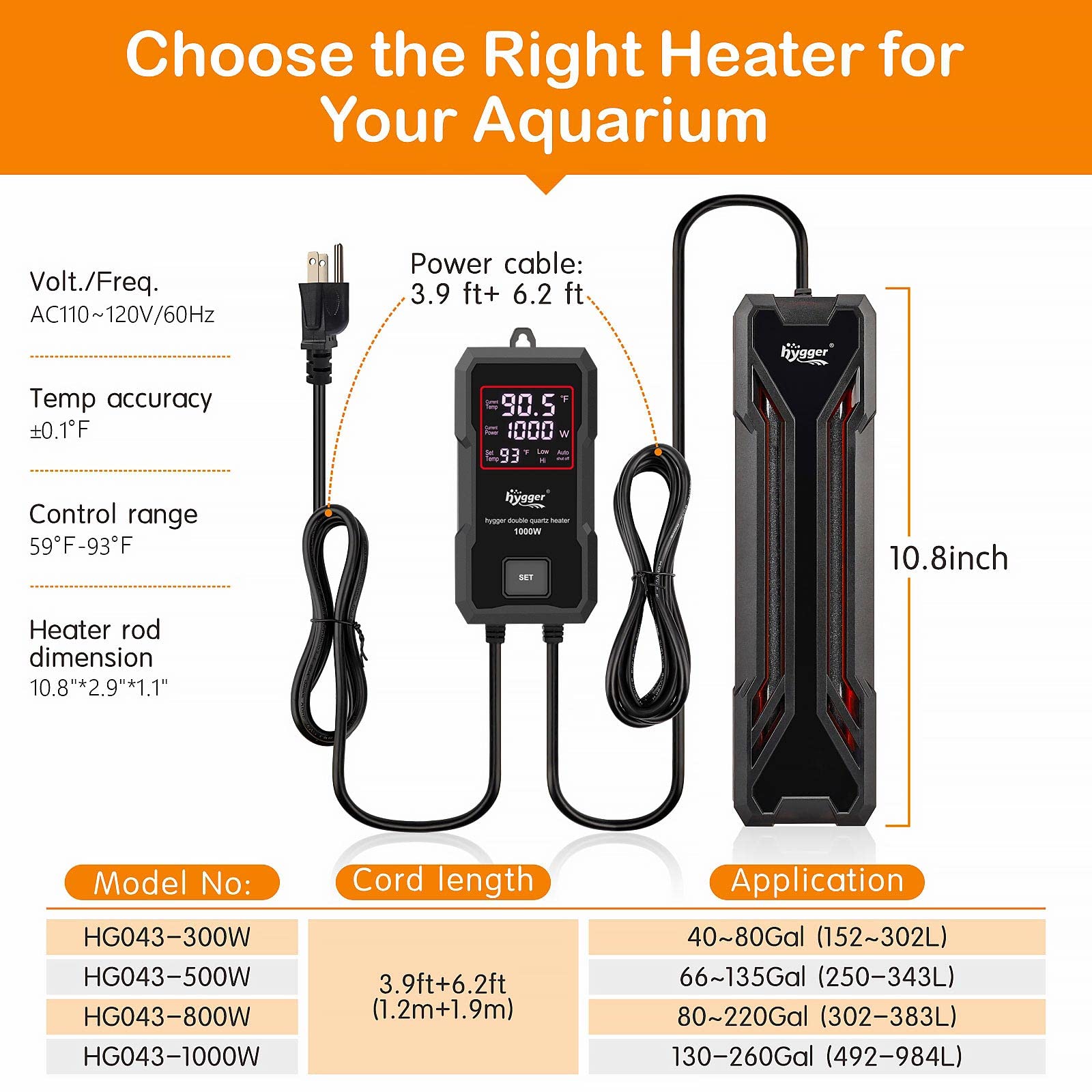 Hygger accessories kit includes controller, suction cups, bracket and hook.