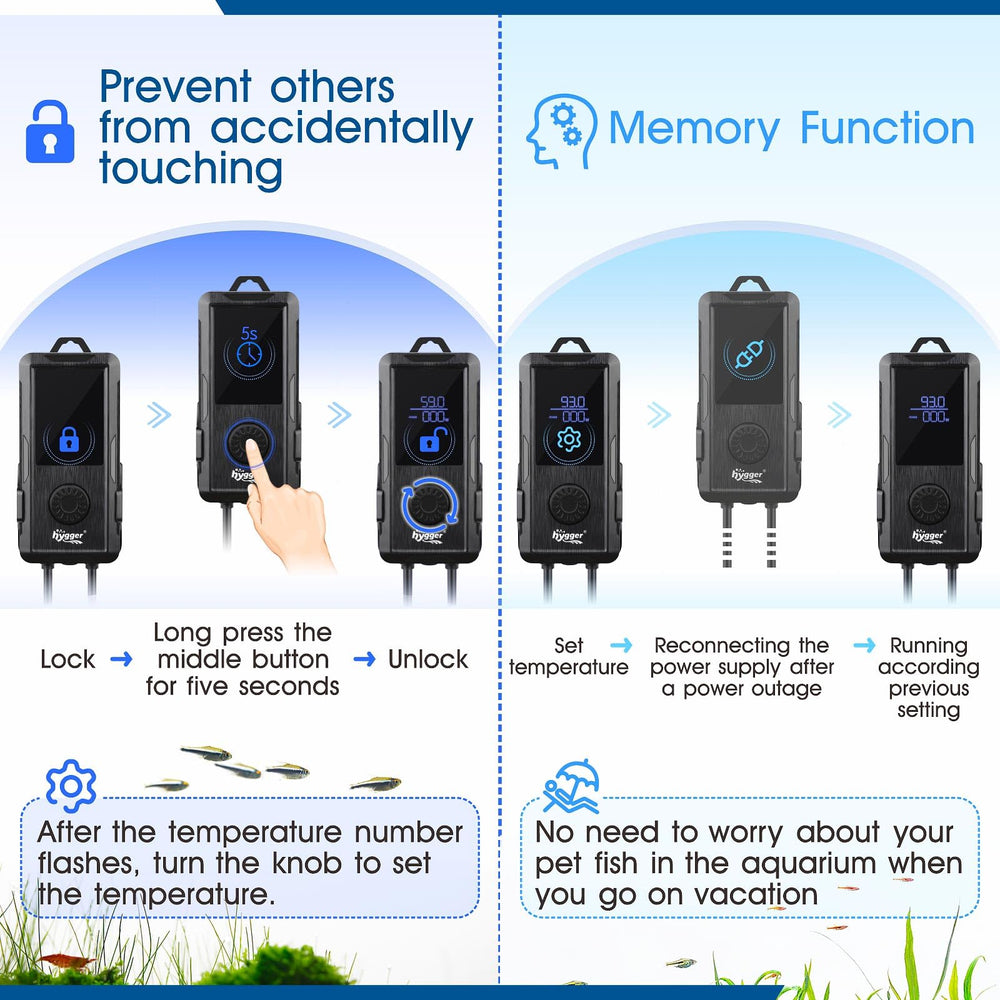 Hygger aquarium heater alarm indicator alerts on dry-water or overheat conditions