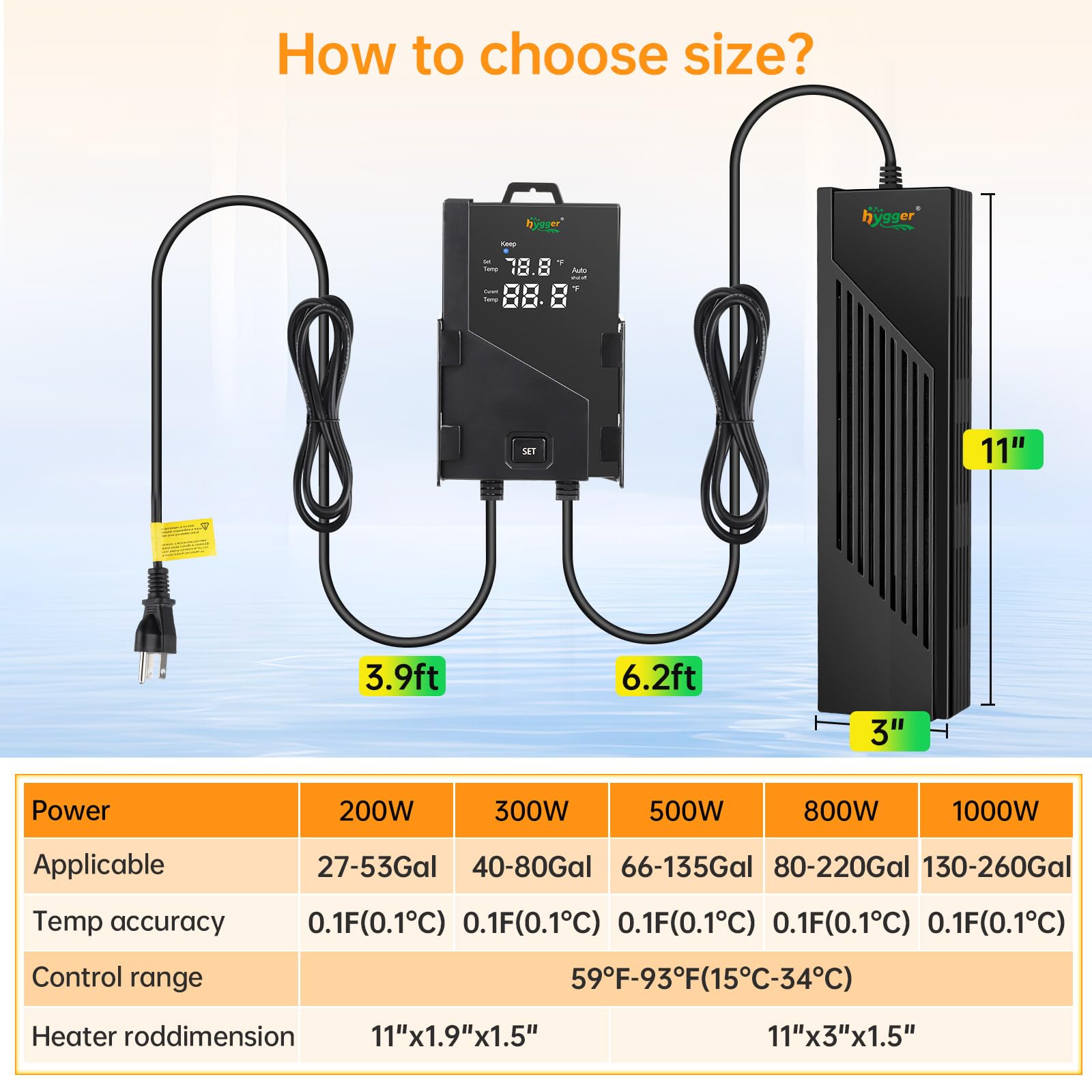 hygger aquarium heater durable shell and quartz glass for long-lasting use.