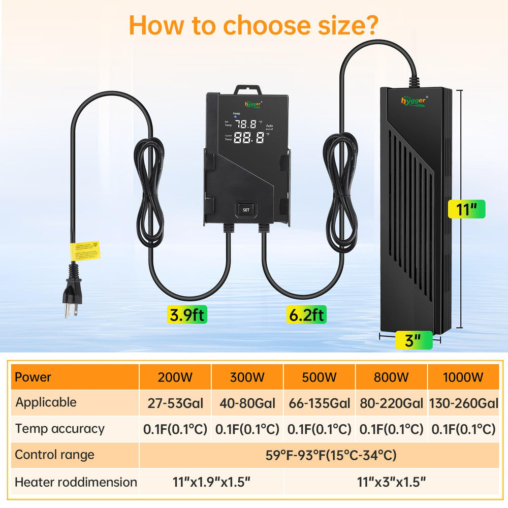 hygger aquarium heater durable shell and quartz glass for long-lasting use.