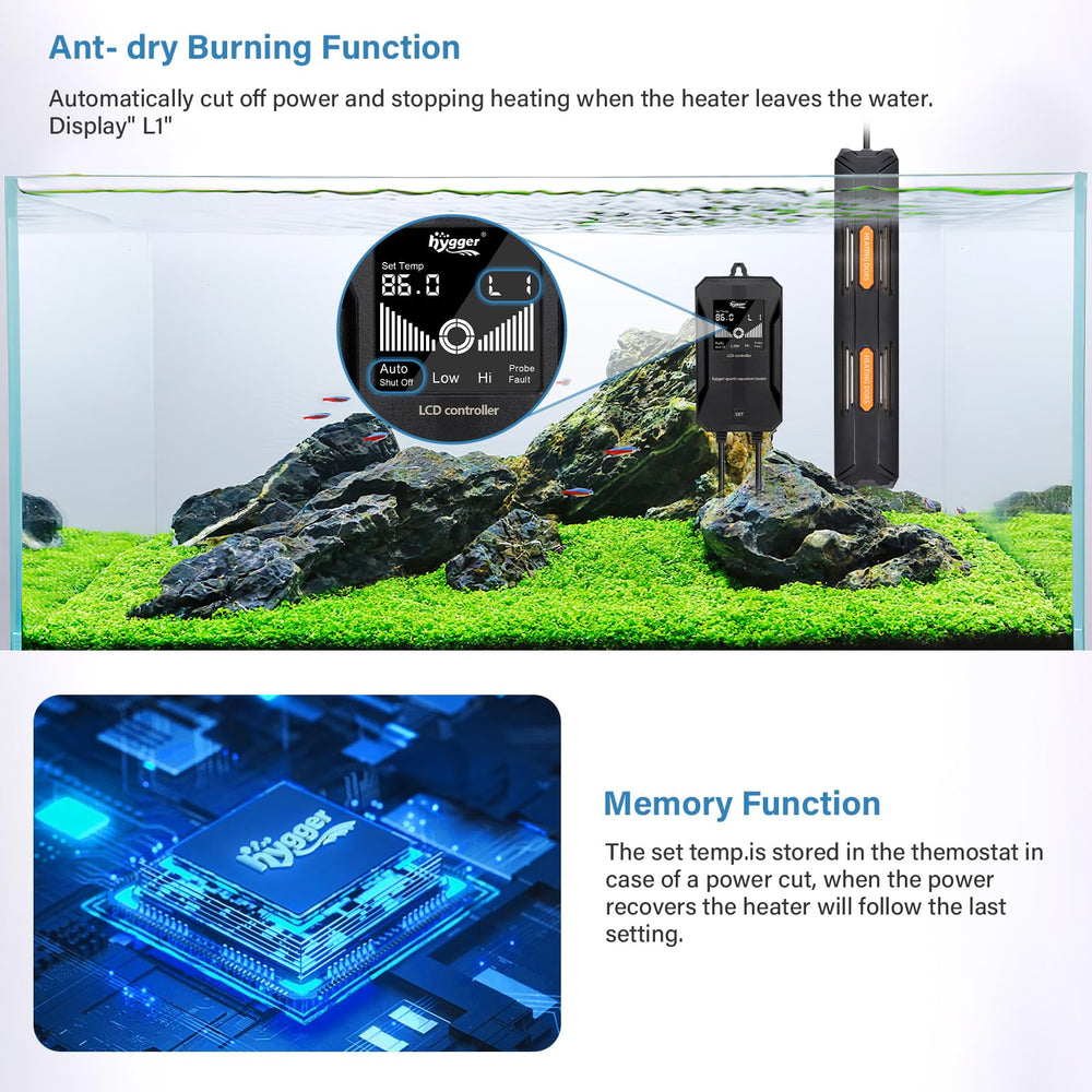 hygger aquarium heater explosion-proof quartz glass protects fish during heating