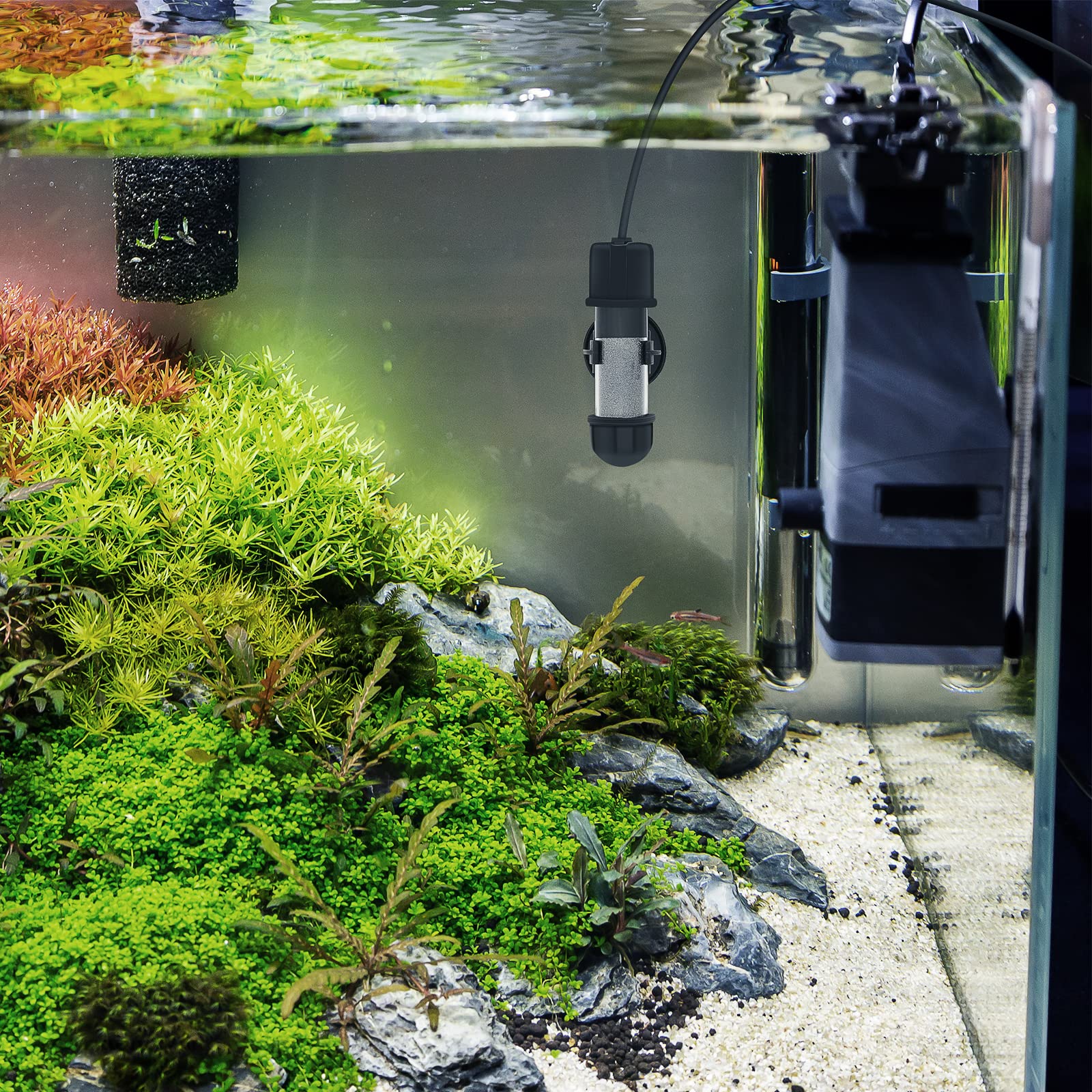 Hygger heater compatible with freshwater and marine setups for versatility.
