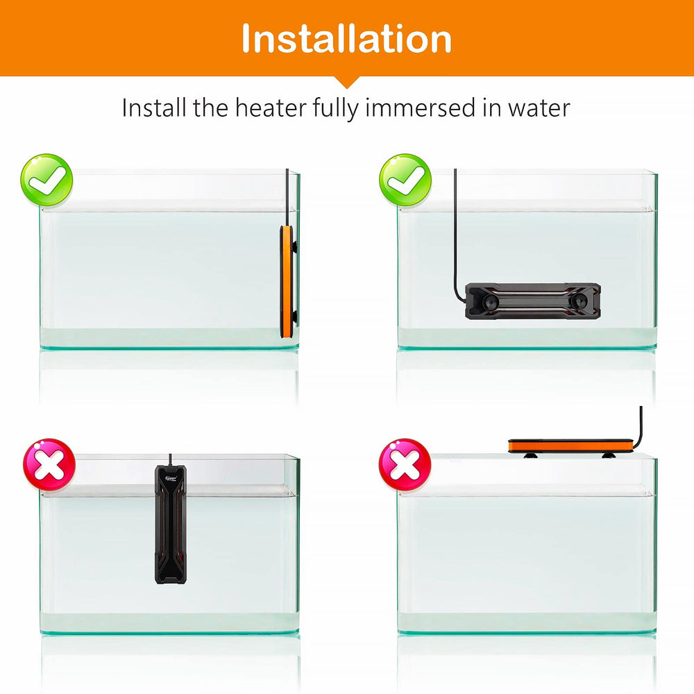 Hygger heater fully submerged in tank for efficient heat transfer