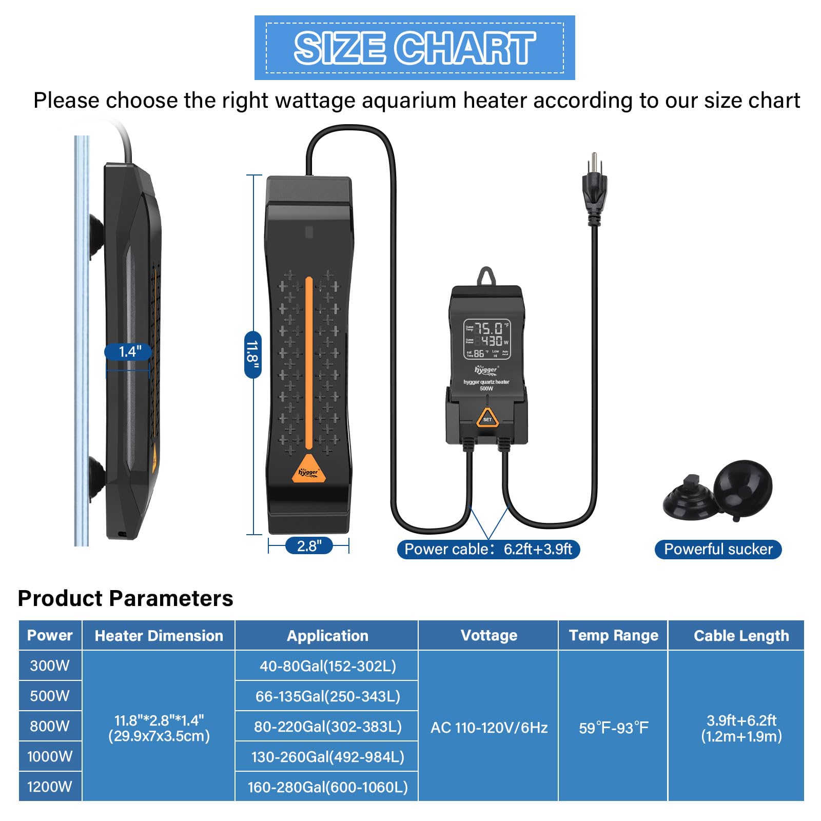 Hygger heater suitable for large tanks up to 260 gallons