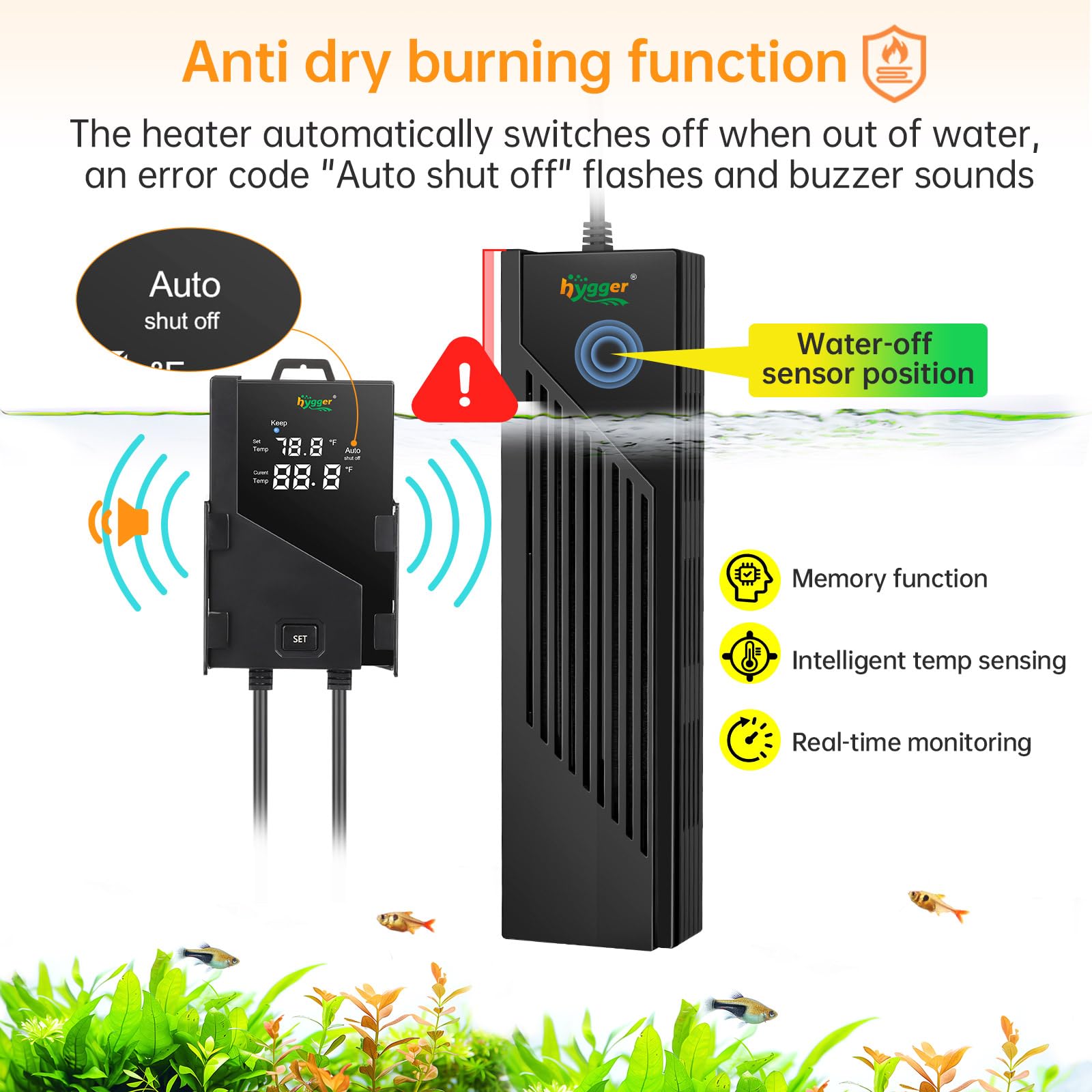 hygger aquarium heater overheating protection activates at high temps for safety.