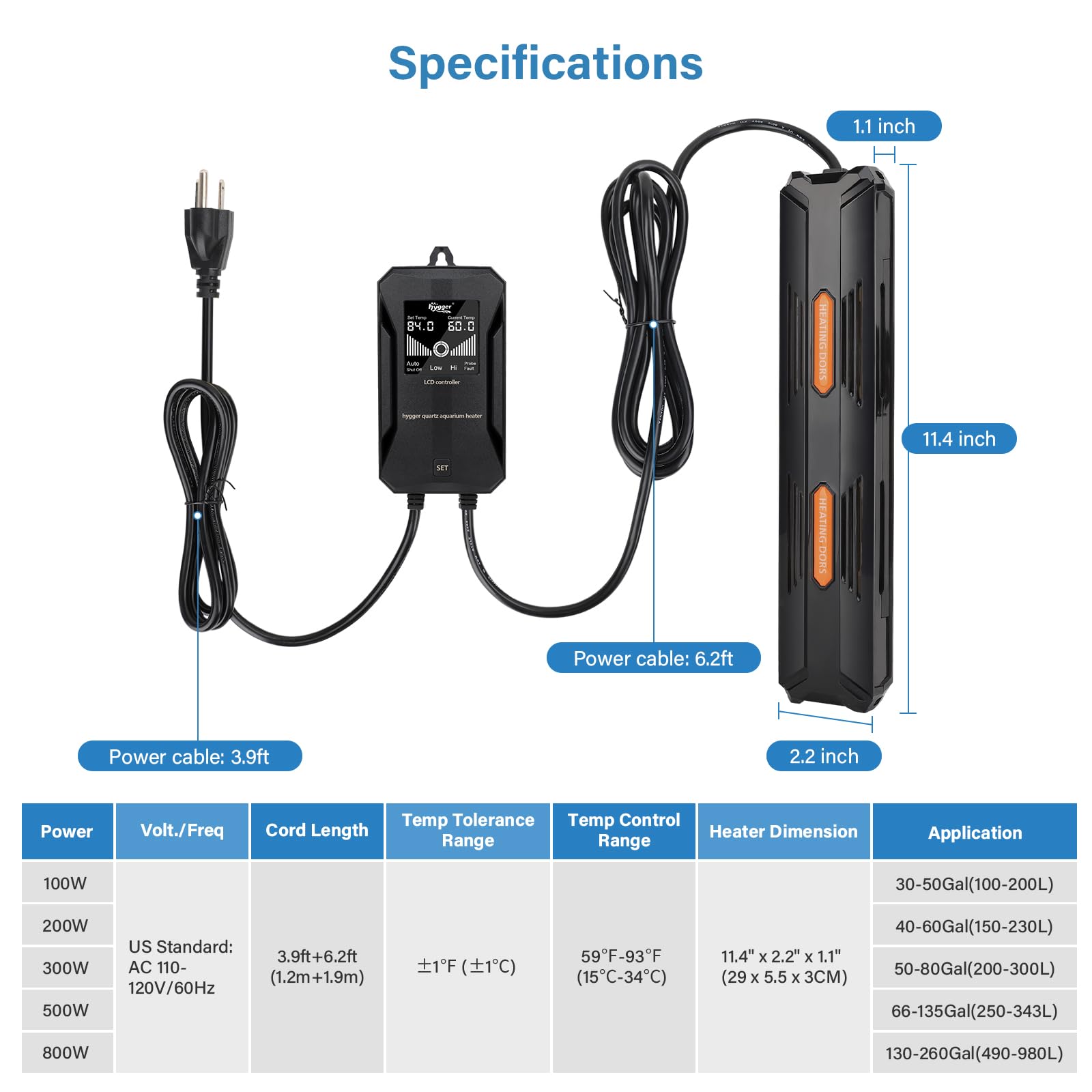 hygger aquarium heater includes three suction cups and bracket for secure installation