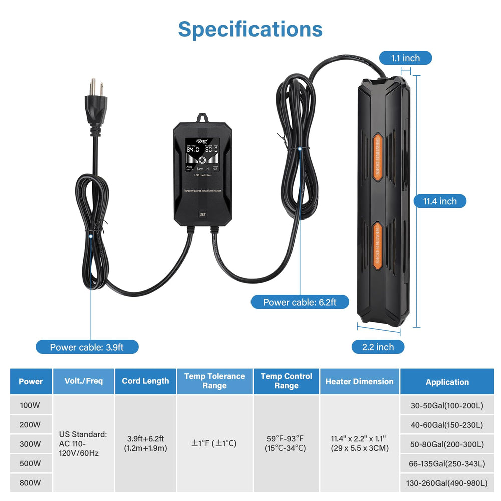 hygger aquarium heater includes three suction cups and bracket for secure installation