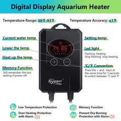 Hygger Aquarium Heater temperature display shows current water temperature at a glance.