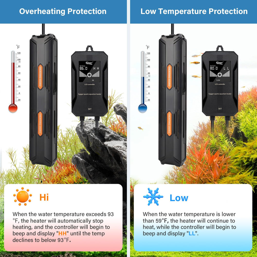 hygger aquarium heater temperature sensor and alarm help prevent extreme temps