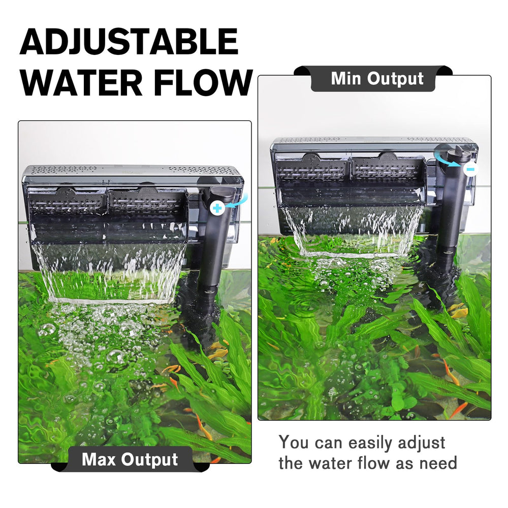 hygger Aquarium HOB Filter dual-media cartridge reduces odors and debris