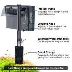hygger Aquarium HOB Filter extendable intake tube adapts to tank depth