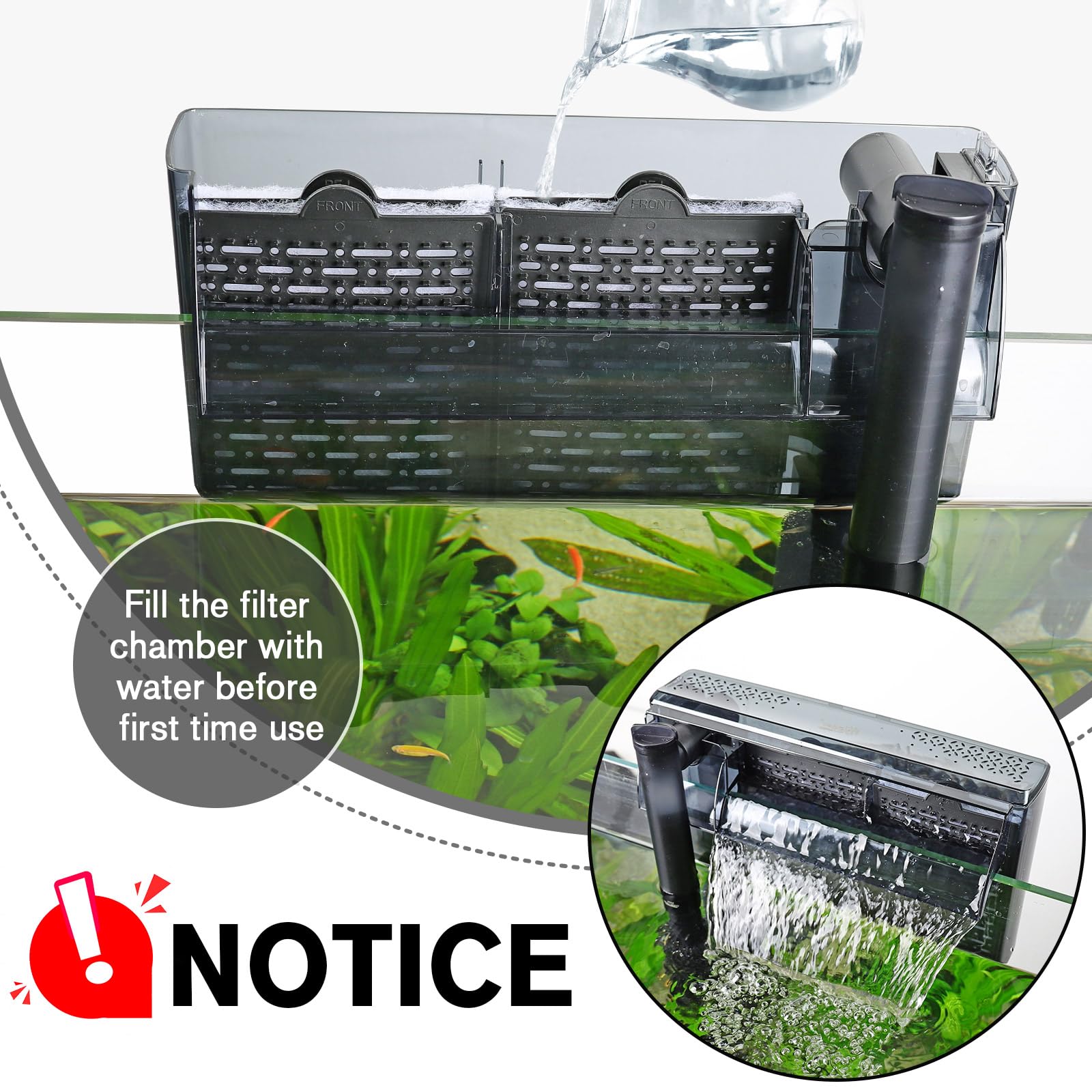 hygger Aquarium HOB Filter indicator light reminds when filter pads need replacement