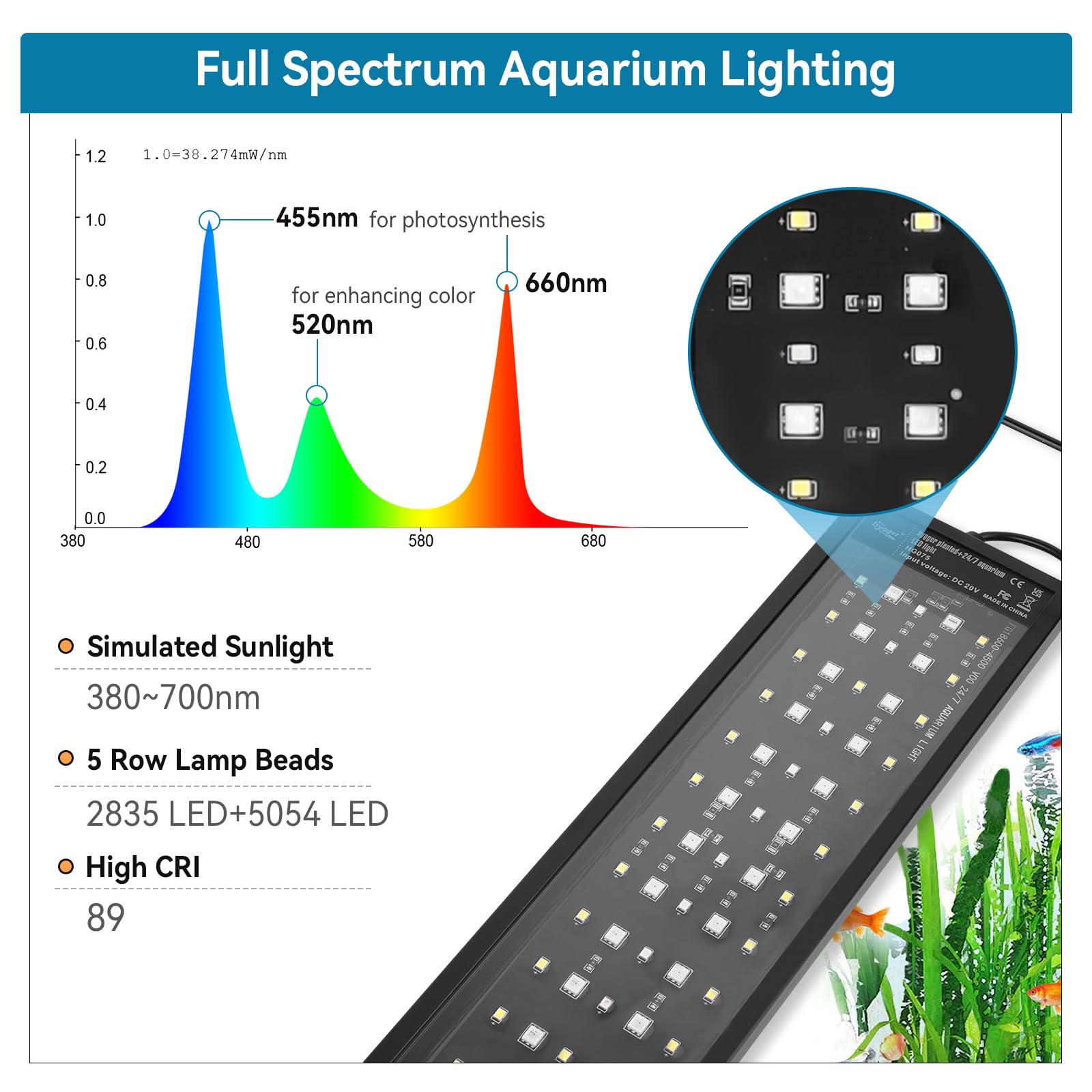 Hygger aquarium LED light extendable bracket fits 30-36 inch tanks securely
