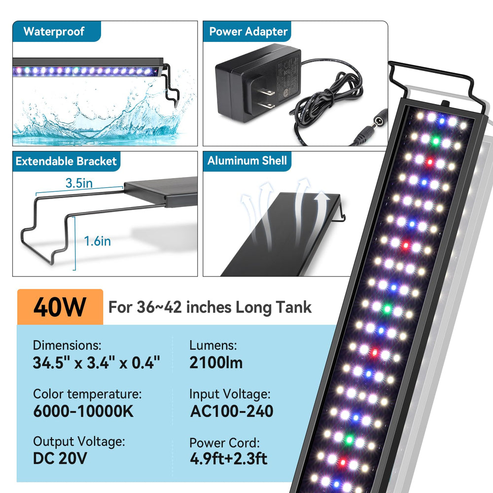 Hygger aquarium LED light extendable brackets fit 36-42 inch tanks for flexible setup