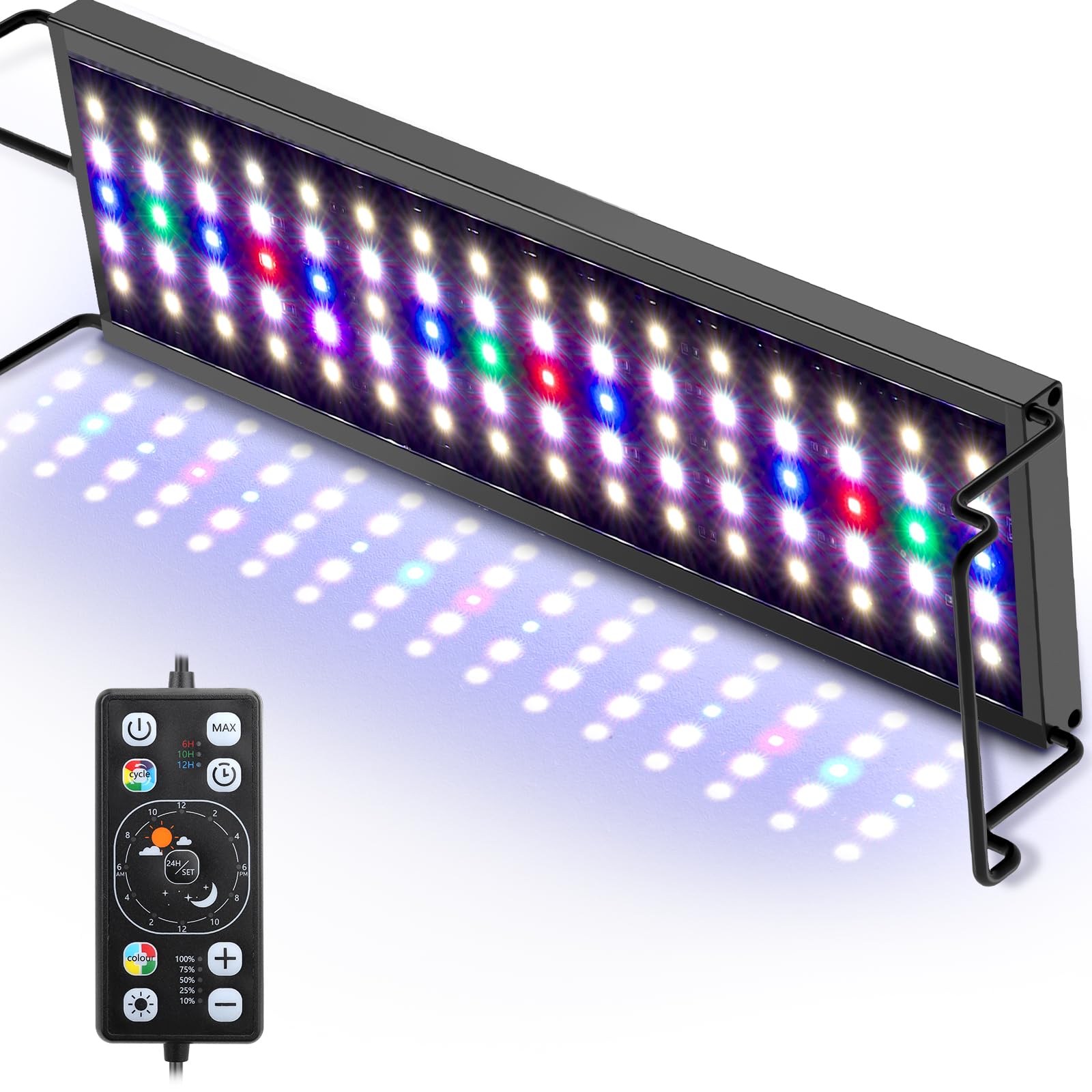Hygger full-spectrum 14W light illuminating aquatic plants and fish.
