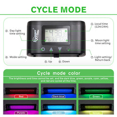 Hygger aquarium LED light LCD display shows programmable timers for precise schedules.