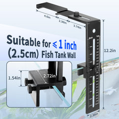 Hygger HG978 adjustable-height clip showing adjustable distance from water for tailored lighting.