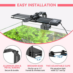 Hygger aquarium light riser adjustable length shows two-to-six-inch range above tank.